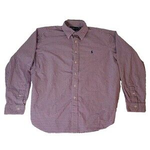 Ralph Lauren Classic Fit Button Down‎ Shirt Plaid Pink Blue Mens XL
